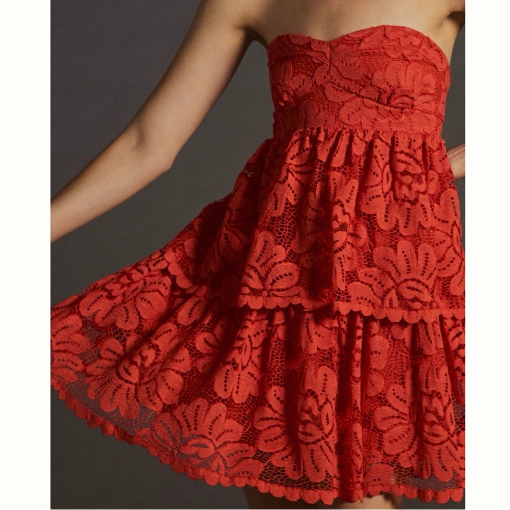 ❤️ Anthropologie ❤️ Maeve Strapless Lace Mini Dress Red Strapless XL new